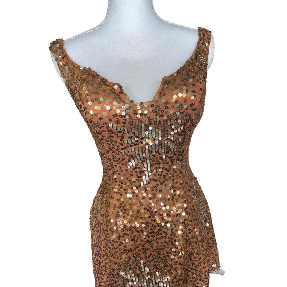 Shail K. Women’s Vintage Brown Sleeveless Sequin Silk Mini Dress Size 6
